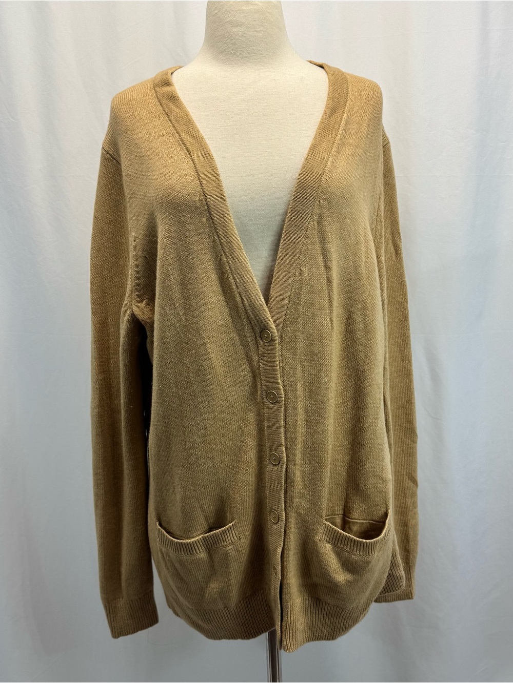 GAP V-Neck Button Cardigan Camel Tan Elbow Patches Wool Blend Grandpa Academia - Picture 2 of 12